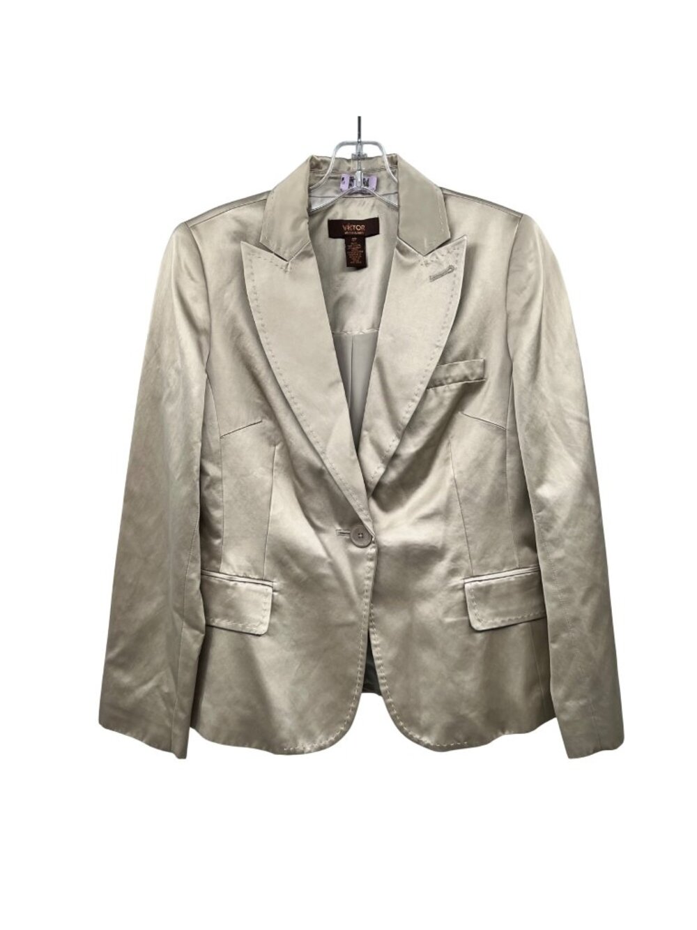 Victor Alfaro Womens Satin Blazer Champagne Single Button Size 6P